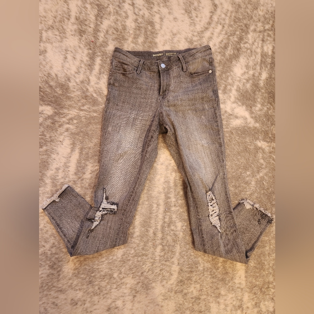 Old Navy Rockstar Mid Rise Grey Wash Distressed Jegging, size 6 regular